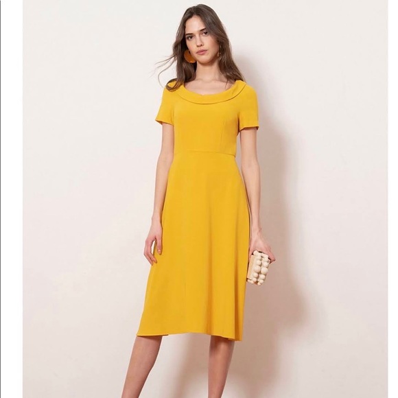Donna Morgan Womens Size 6 Mel Yellow Scoop Neck Fit & Flare Midi Dress NWT - Picture 1 of 7